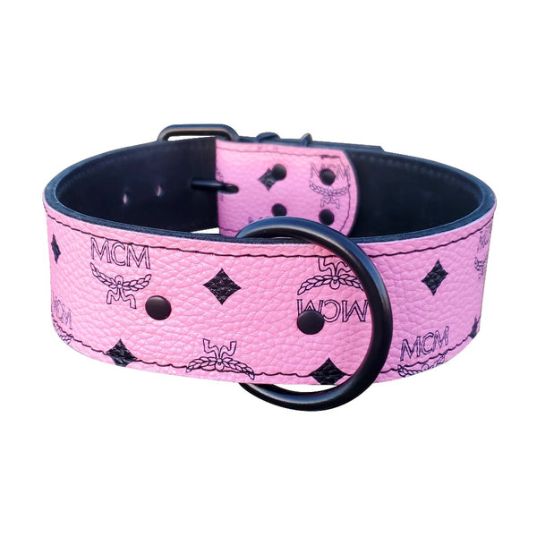 Pink Designer Leather Dog Collar