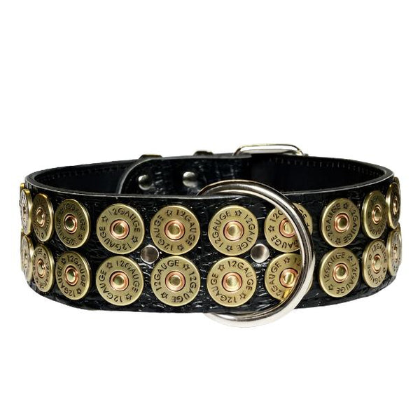 2" Black Leather Shotgun Shell Collar