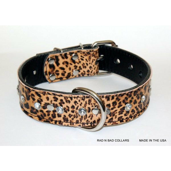 animal print leather dog collar