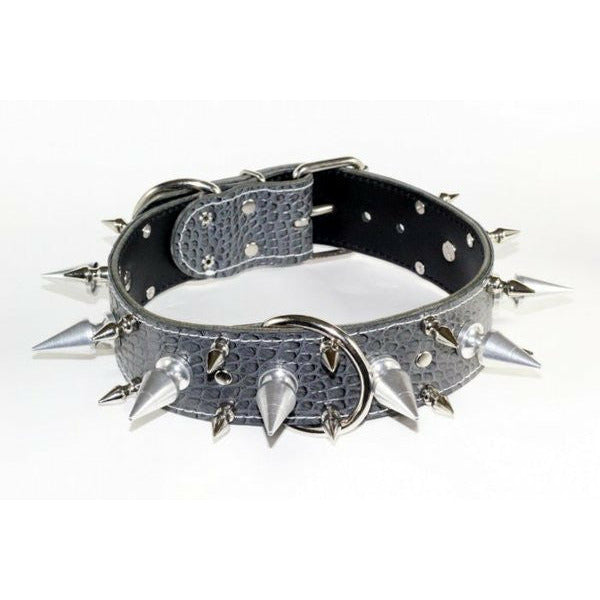 grey leather spiked dog collar