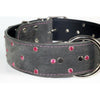 pink crystals on grey suede collar