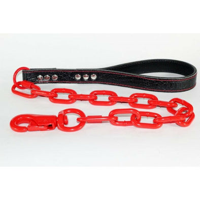 BLACK GATOR EMBOSSED LEATHER LEASH W/ RED CHAIN