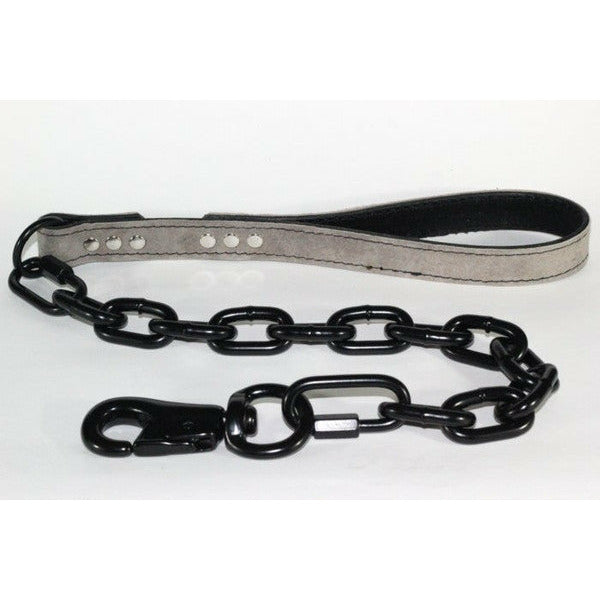 Light Grey Suede Leather Dog Leash with Black Chain