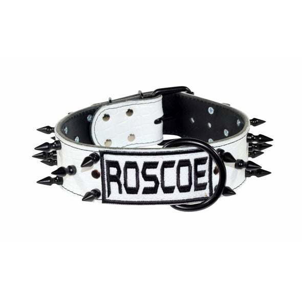 Personalized White Croc Leather Dog Collar 