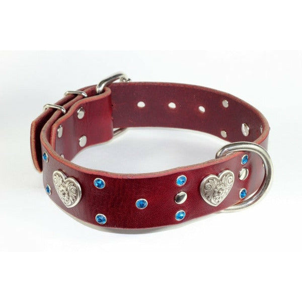 BROWN LEATHER DOG COLLAR - HEART CONCHO LEATHER COLLAR