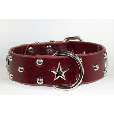 RICH CHERRY BROWN LEATHER DOG COLLAR - STAR CONCHO LEATHER COLLAR-Rad N Bad Collars