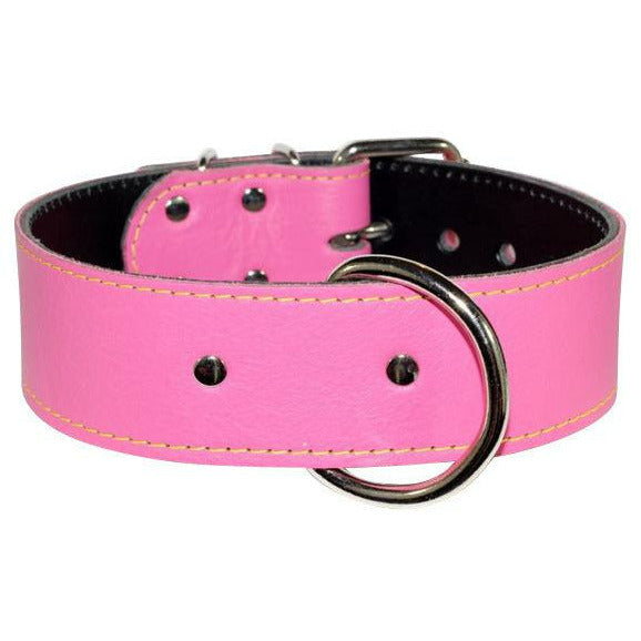 Italian pink leather dog collar