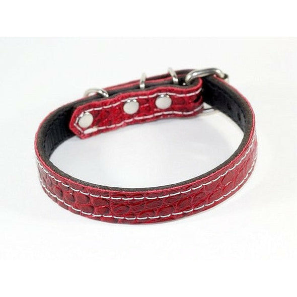 RED GATOR EMBOSSED LEATHER PUPPY COLLAR-Rad N Bad Collars