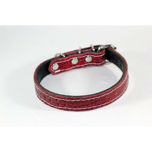 RED GATOR EMBOSSED LEATHER PUPPY COLLAR-Rad N Bad Collars
