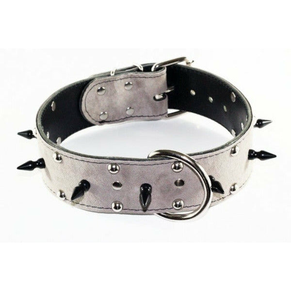 grey suede leather spiked dog collar - american bully spiked leather dog collar