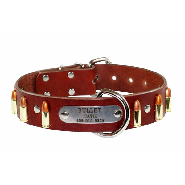Leather Personalized Dog Collar with Gold Bullets