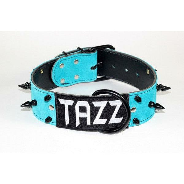 custom embroidered leather spiked dog collar
