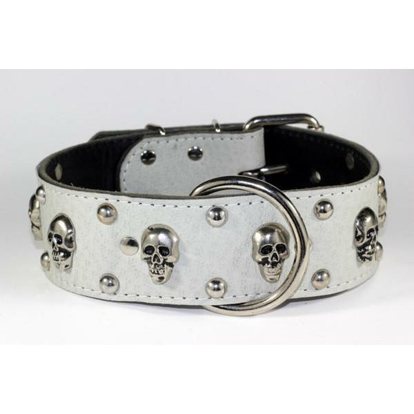 Grey Suede Skull Leather Dog Collar 