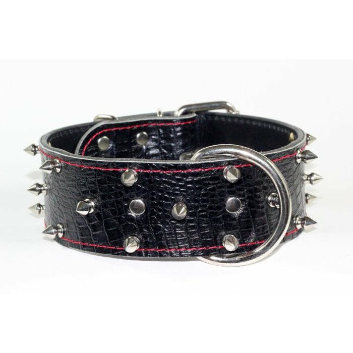 Black Spiked Bulldog Leather Collar