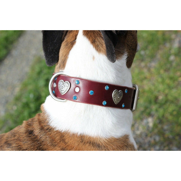 BROWN LEATHER DOG COLLAR - HEART CONCHO LEATHER COLLAR-Rad N Bad Collars