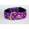 skull purple collar, sturdy leather dog collar, heavy duty dog collar, big dog breed collars