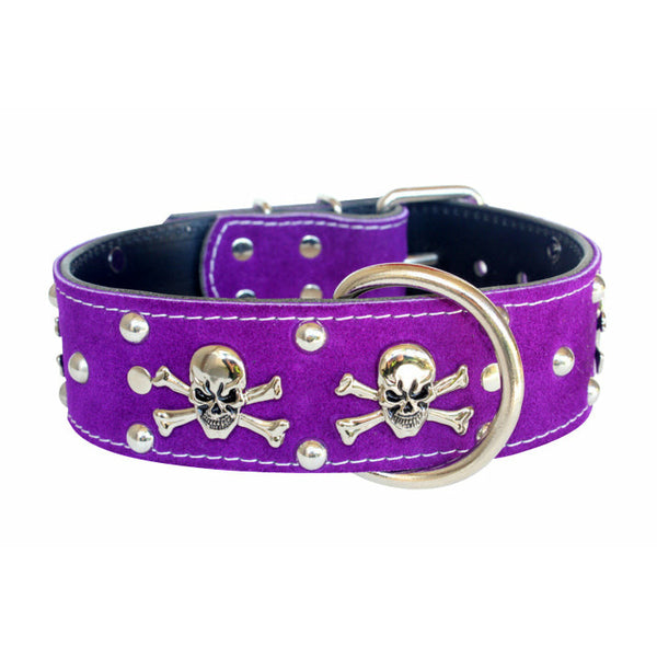 Doberman Suede Skull Leather Dog Collar