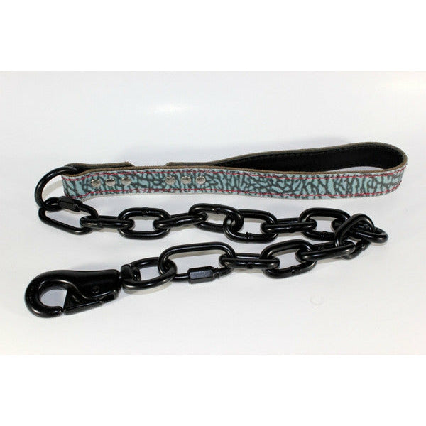 Cement Grey Leather Dog Leash with Black Chain
