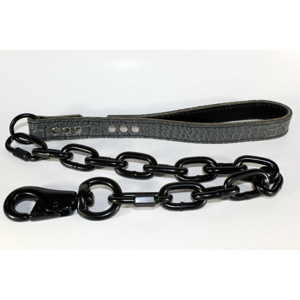  Grey Alligator Embossed Leather Dog Leash with Black Chain