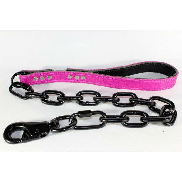  Hot Pink Leather Dog Leash with Black Chain