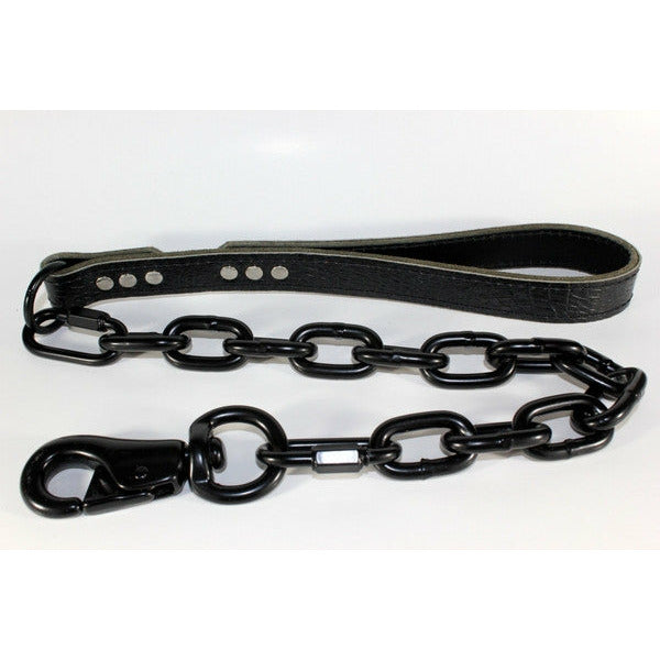 Black Alligator Embossed Leather Dog Leash With Black Chain