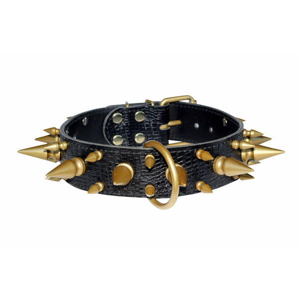 2" Wide Gold American Bully Spiked Leather Dog Collar