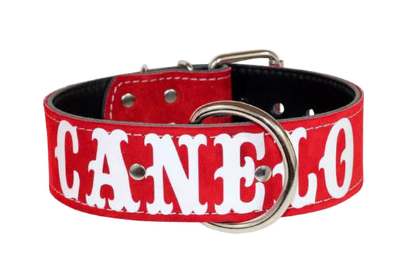Custom Personalized Red Leather Dog Collar