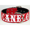red embroidered leather name collar