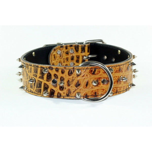 Cane Corso Spiked Collar - Butterscotch Croc Leather Dog Collar