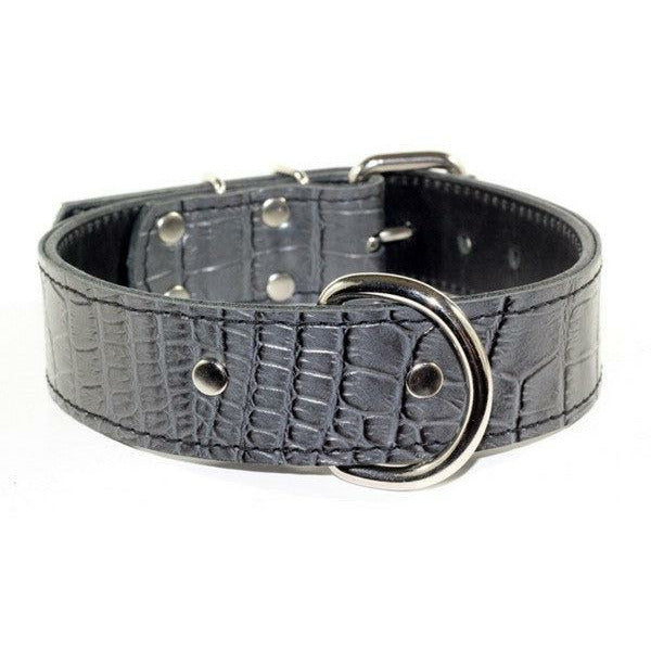 Grey Leather Croc Dog Collar