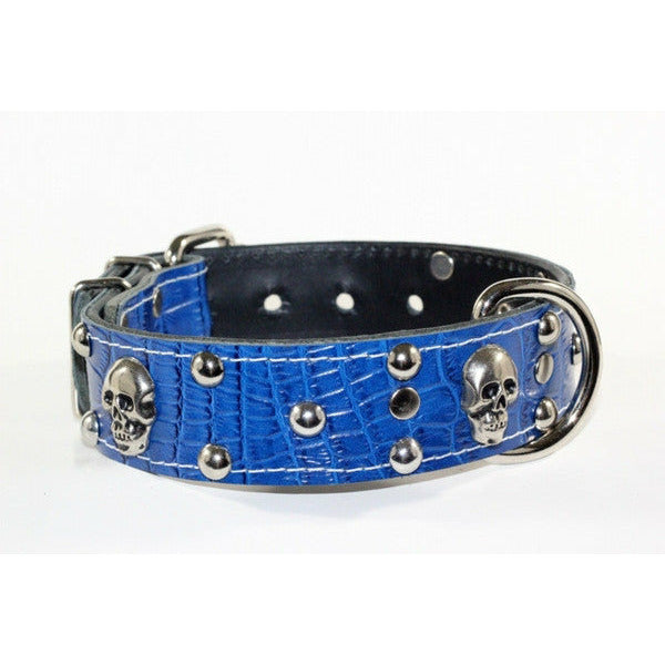 doberman blue leather dog collar