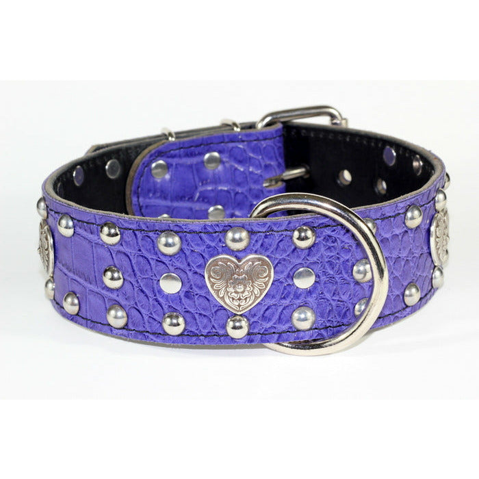 Purple Studded Heart Dog Collar