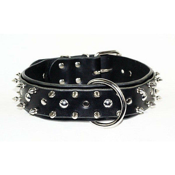 spiked large breed leather dog collar, Pitbull wide Collar