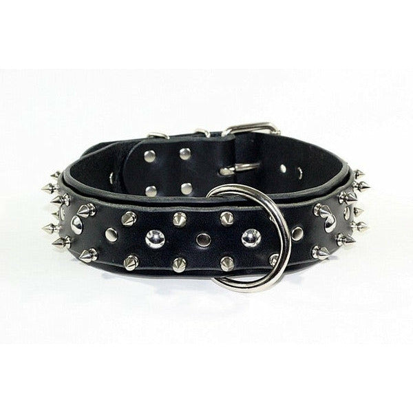 handmade spiked leather dog collar, Spiked Wide Collar, Bully Spiked Wide Collar