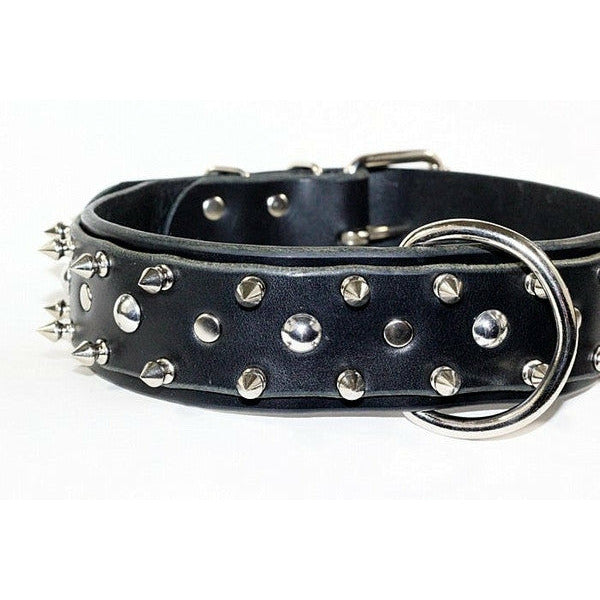 Black Spiked And Studded Leather Dog Collar