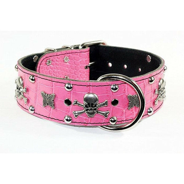Studded pink leather dog collar
