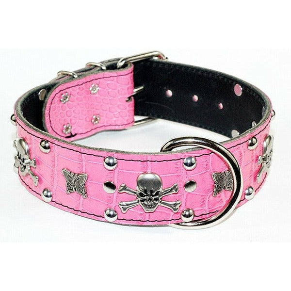 Pink and Green Skulls Uptown Dog Collar