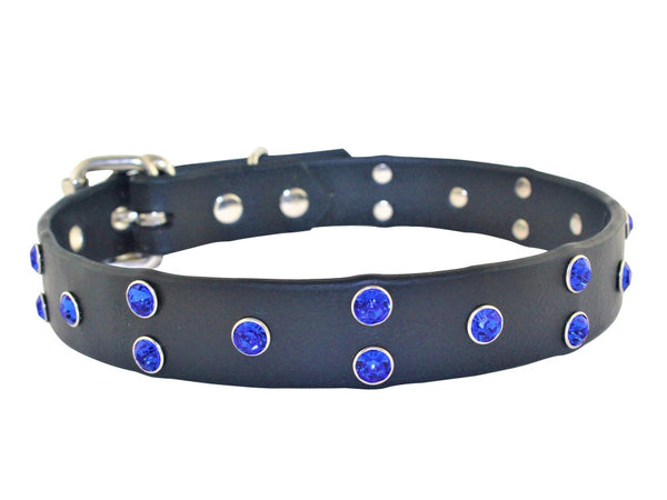 Black Dog Collar with Blue Crystals