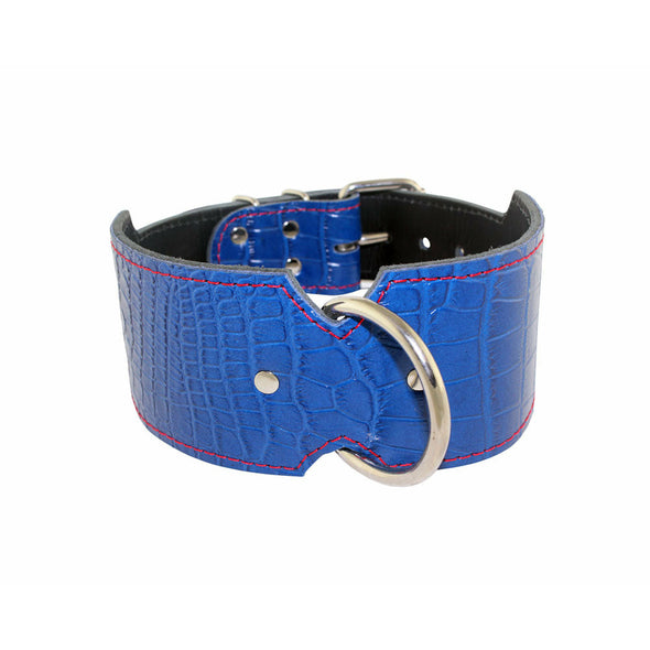 Wide Blue Embossed Alligator Collar
