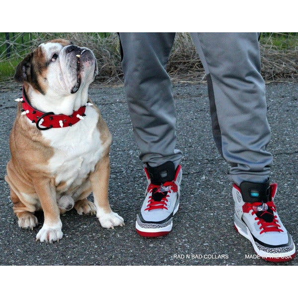 handmade red dog collar for american bully