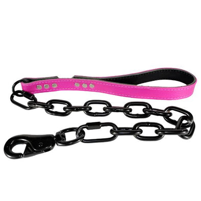 Leather Dog Leash with Black Chain