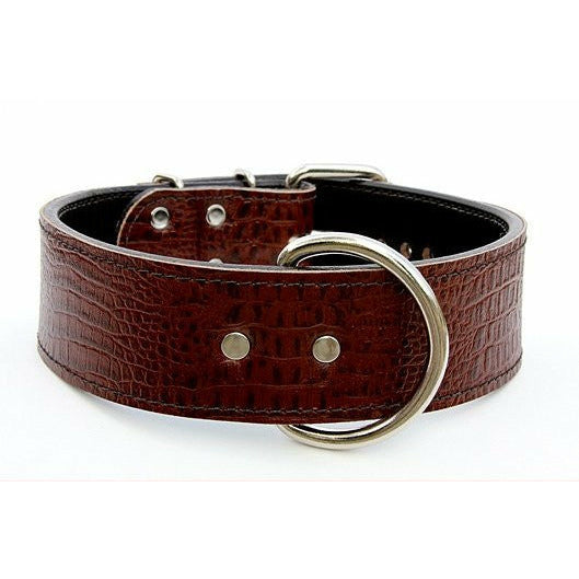 Dark Brown Embossed Croc Leather Dog Collar