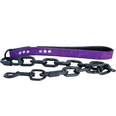 Purple Suede Leather Dog Leash with Chain