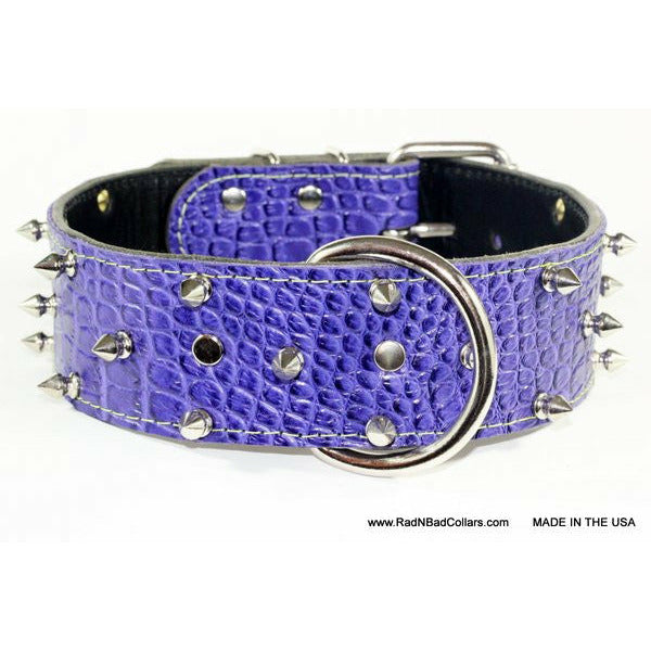 Purple Leather Spiked Dog Collar