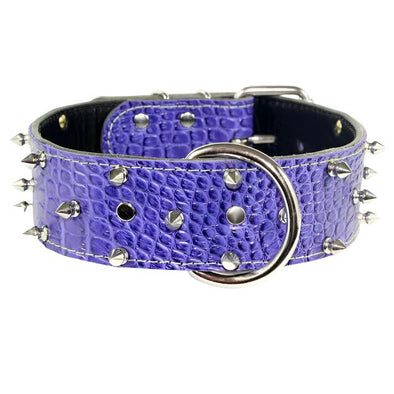 Purple Leather Spiked Dog Collar