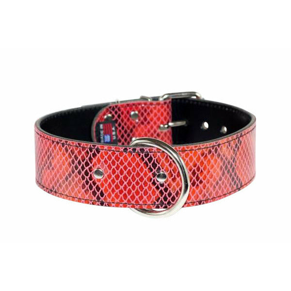 RED SNAKE SKIN LEATHER DOG COLLAR