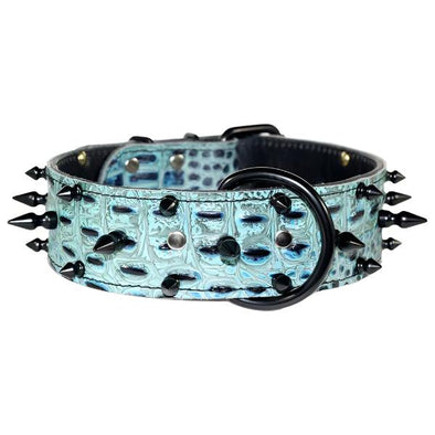 Turquoise Croc Leather Dog Collar