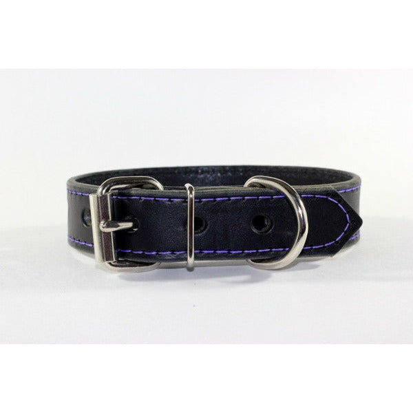 BLACK LEATHER DOG COLLAR WITH RED STITCHING