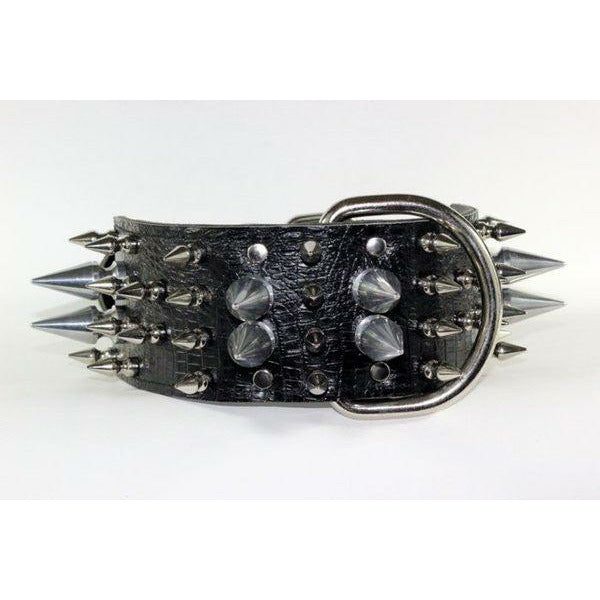 leather bully spiked black dog collar