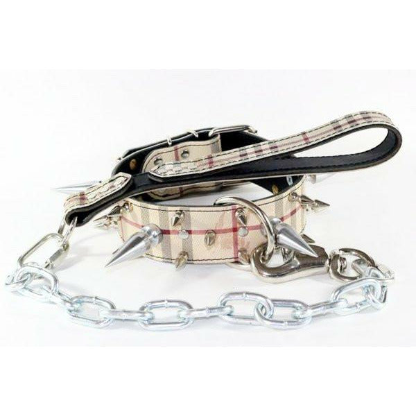 Plaid Spiked Leather Dog Collar, extreme spiked plaid dog collar - extreme bully spiked collar, american bully spiked collar, spiked plaid collar